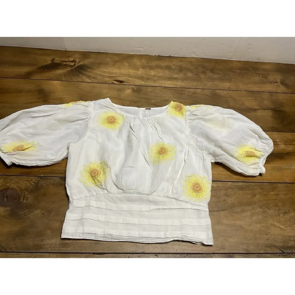 Free People My Girl Embroidered Sunflower Blouse Women’s Size XS